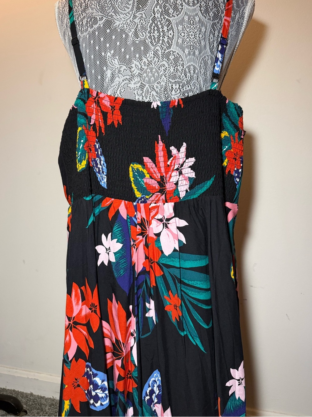 NWT Old Navy Womens Tropical Floral Cami Mini Dress Black Smocked Size XXL Tall